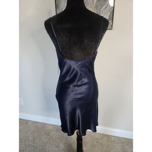 Y2K Navy Satin Cowl Neck Slip Dress | Jump Apparel | Size M